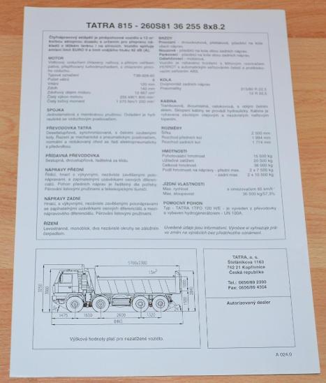 TATRA T815 8x8 SKLÁPĚČ -  DOBOVÝ PROSPEKT, FORMÁT A4  - Motoristická literatura