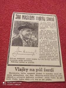 Jan Masaryk Tragicky skonal / výstřižek z novin 1948