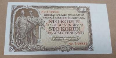100 Kčs bankovka rok 1953, série MC, stav UNC!! Neperforvaná