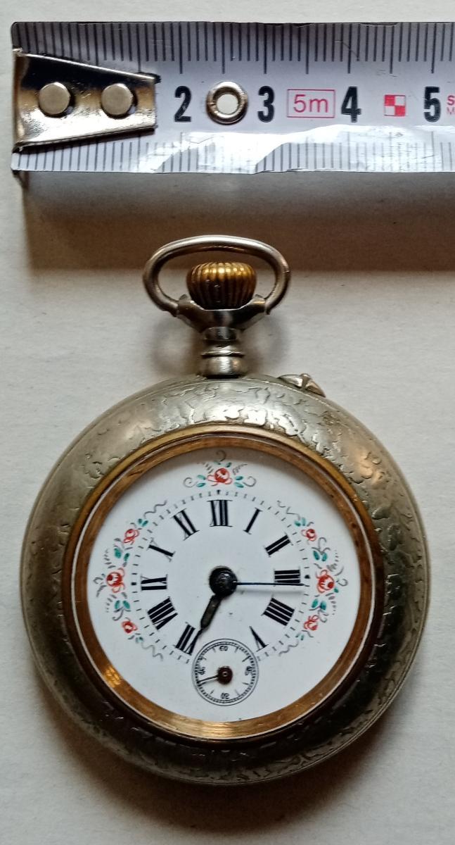 Kapesní hodinky stříbrné s malovaným ciferníkem funkční - Starožitné hodinky