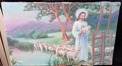 Pastevec se stádem ovcí signováno Polívka Joža 1940