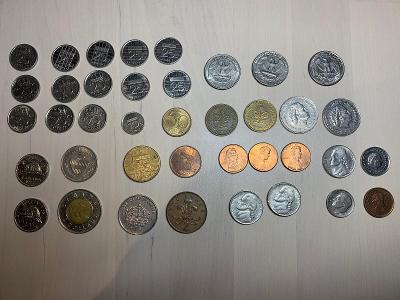 Sbírka mincí - 39 ks (USA, Kanada, Rakousko, Německo, Holandsko atd.)
