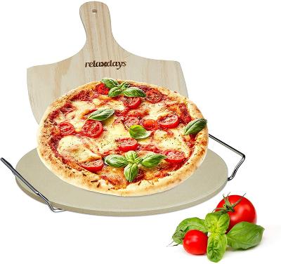 Sada pizza kamene, tloušťka 1cm, s kovovým držákem a lopatkou na pizzu