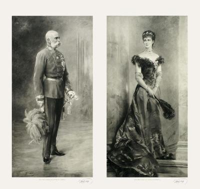 Obraz 65 cm x 63 cm - František Josef  a Elisabeta / dvojobraz