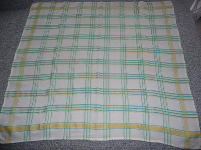 Kroj - Starožitný šátek smetanový zeleno-žluté pruhy