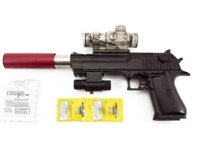 Pistole s laserem na vodní kuličky s náboji 9 - 11 mm. 33cm. Nová.