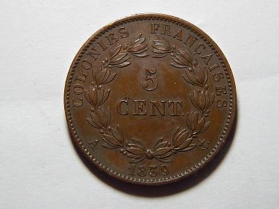Francouzská Kolonie 5 Centimes 1839 A R Vzácný stav UNC č24018