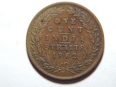 Straits Settlements Indie 1 Cent 1862 vzácný XF č24016