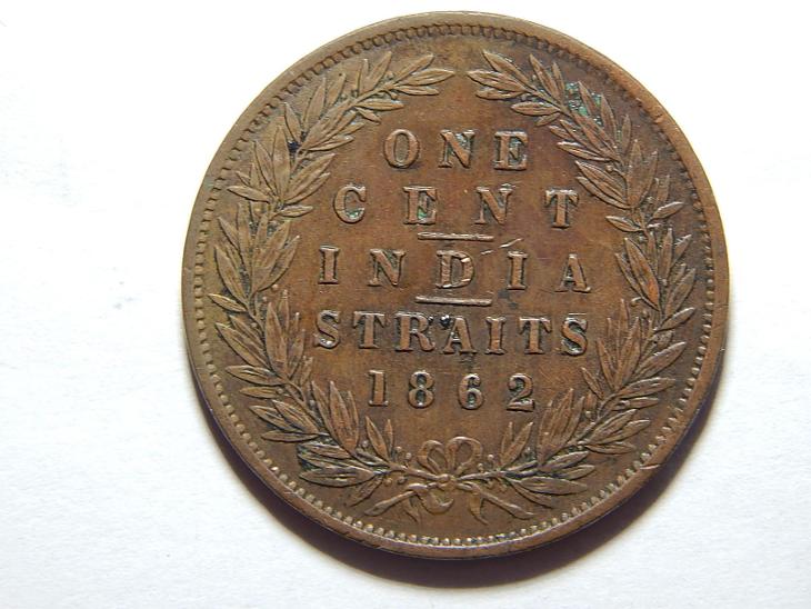 Straits Settlements Indie 1 Cent 1862 vzácný XF č24016 - Sběratelství