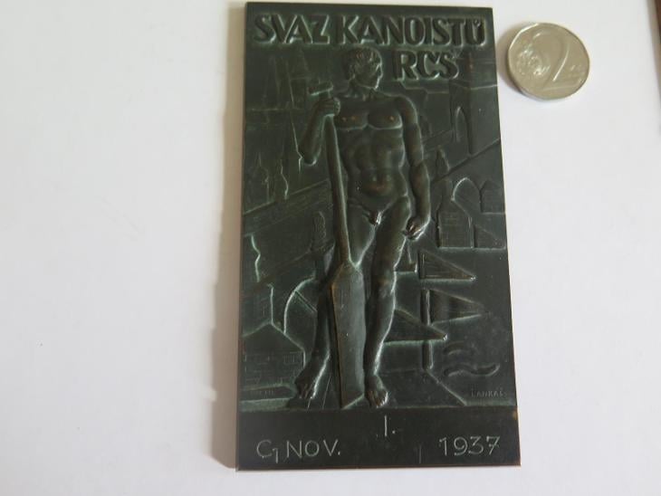 KANOISTIKA - velká MISTROVSKÁ CENA RČS 1937, patin Br. 11x6,2 cm "RR" - Faleristika
