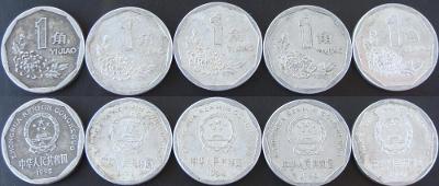 Čína konvolut 1 Jiao 5 mincí 