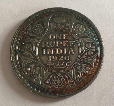 1 Rupie 1920 Britská Indie král Jiří V. mince Ag stříbro patina