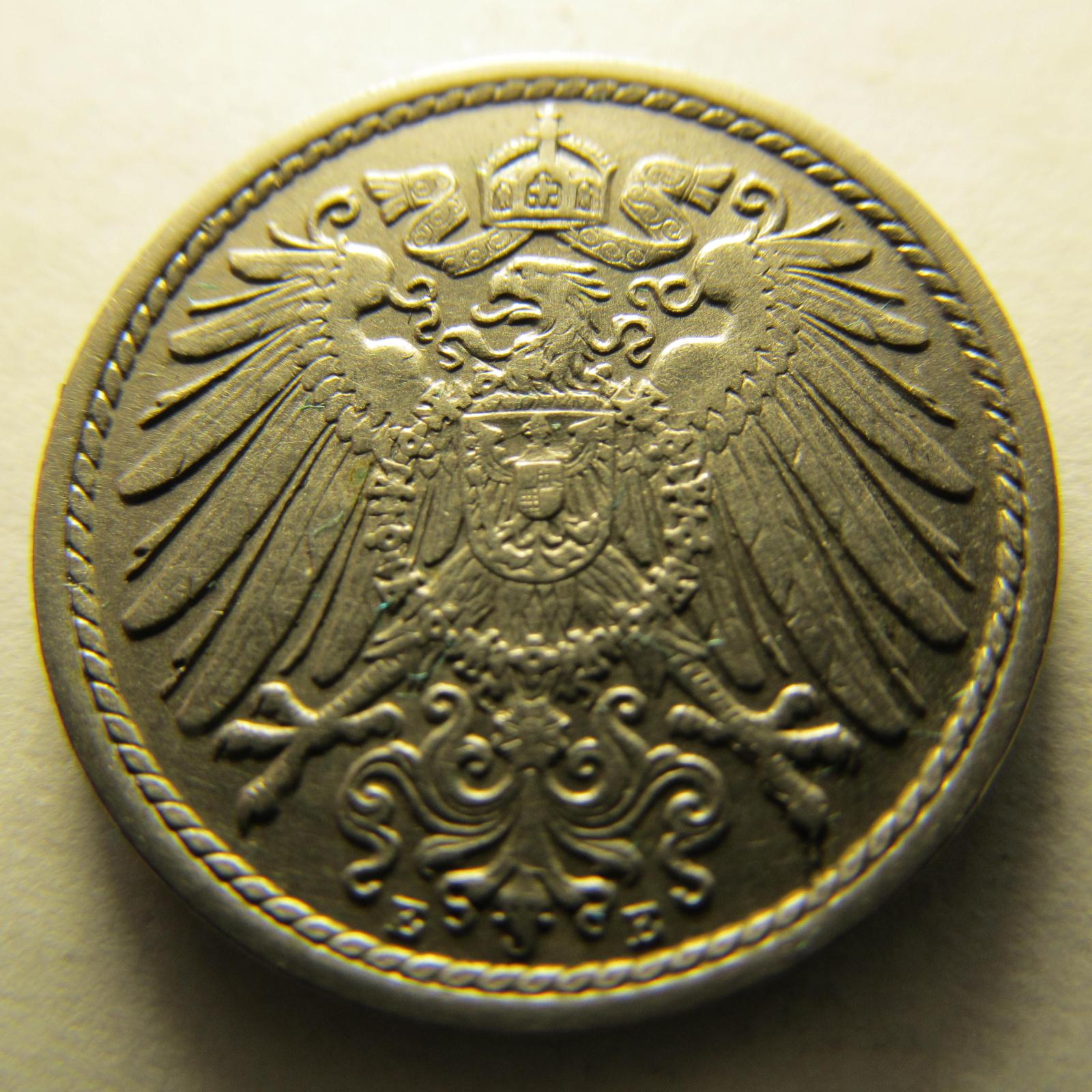 Německo, Kaiser Reich , 5 pfennig z roku 1913 E - Numismatika