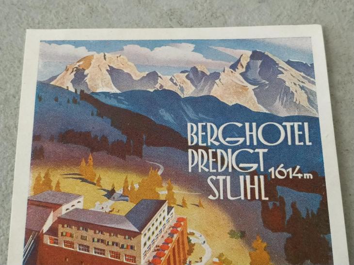 Stará etiketa reklama  Hotel Berghotel Predigt  Rakousko  Znak Znak  - Starožitnosti a umění