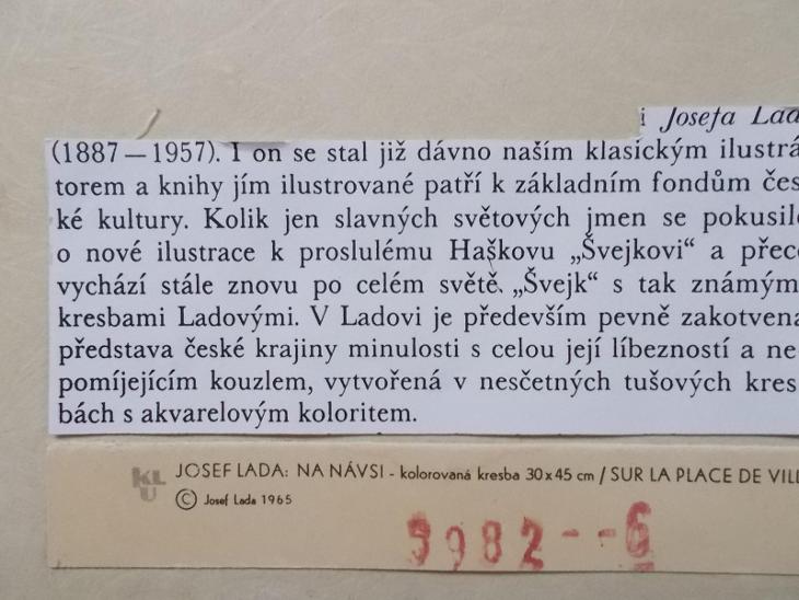 Originální zinkografie obraz Josef Lada malíř Na návsí 1965 rám sklo
