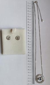 Stříbrné náušnice + ocelový náhrdelník s krystaly Swarovski (A-KQ6498)