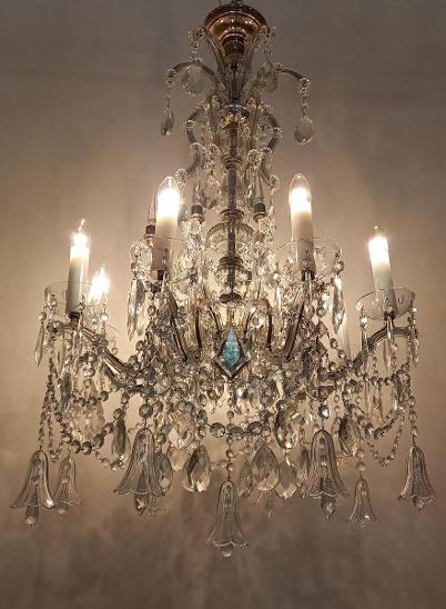 Starožitný velký křišťálový lustr 1900-1910, osvětlení  - Starožitnosti