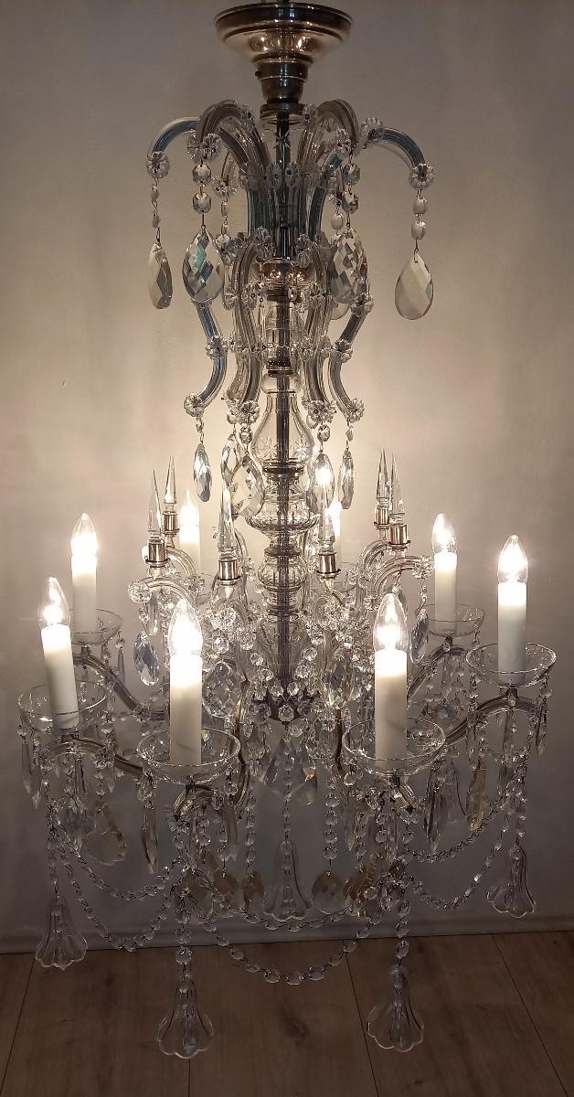 Starožitný velký křišťálový lustr 1900-1910, osvětlení  - Starožitnosti