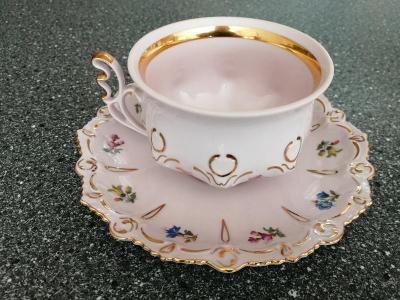 Překrásná romantická sada 6 hrnečků růžový porcelán top stav značeno