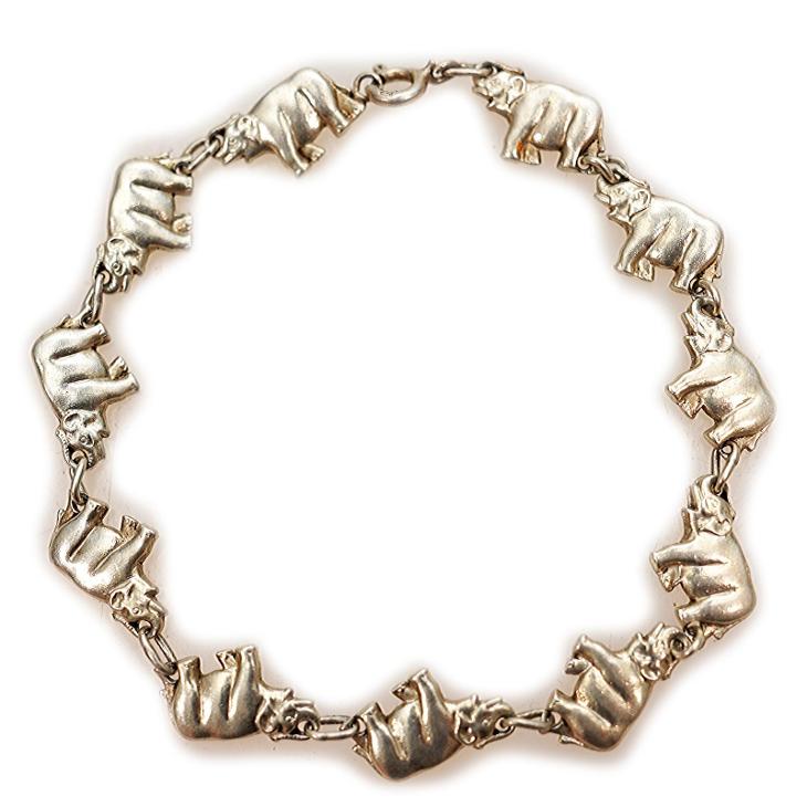 Stříbrný náramek s motivem slonů - Starožitné šperky