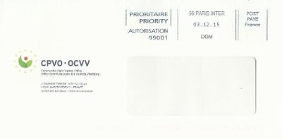 Francie, obálka podlouhlá, Port Payé, Paris 3.12.15 - CPVO-OCVV
