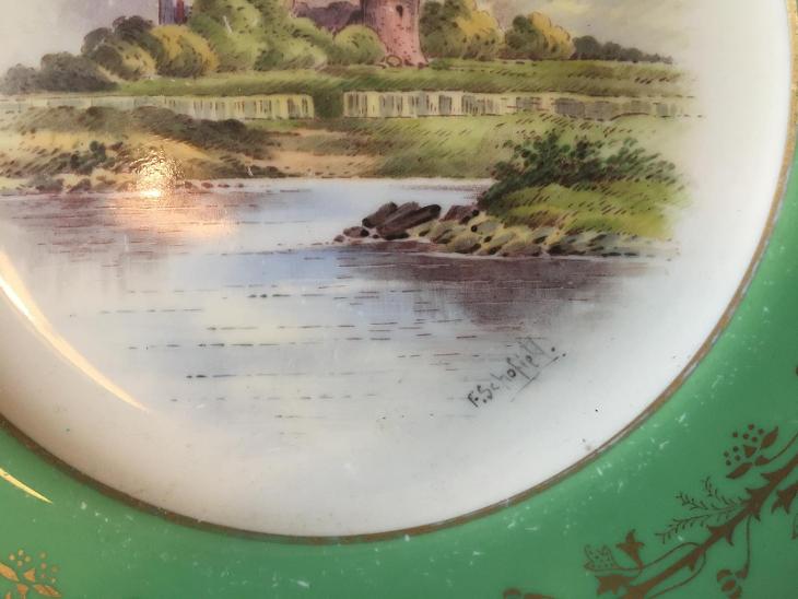 Dekorační kabinetní talíř porcelán ručně malovaný krajinka hrad 19.st - Starožitné porcelánové talíře
