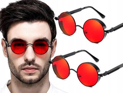 Sluneční Retro Brýle Lenonky Premium STEAMPUNK - Červene