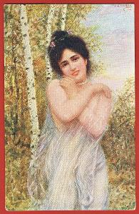 Stará pohlednice - "Dívka" - Josef Ženíšek