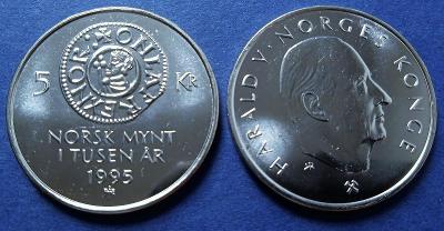 5 Kroner 1995 Norsko 1000 let norské mincovny nejvzácnější vydání AKCE