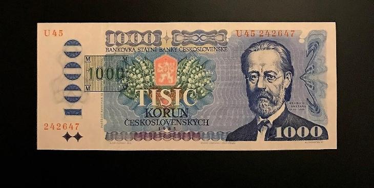 1000 Kč/Kčs 1985 nádherná TOP UNC - tištěný kolek - Bankovky