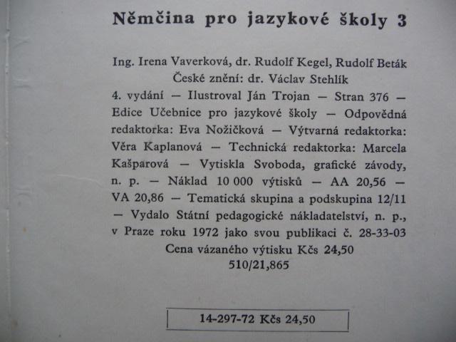 Němčina pro jazykové školy 3. - Irena Vaverková - SPN 1972 - Učebnice