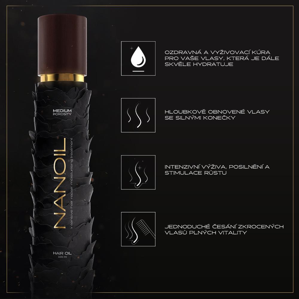 Nanoil, Vlasový olej pro vlasy se střední porozitou pro hydrataci - Kosmetika a parfémy