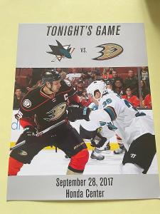 Program NHL preseason Anaheim vs. San Jose, 2017/18