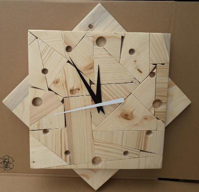 Dřevěné nástěnné hodiny-2 čtverce-mozaika-přírodní