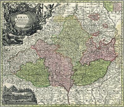 Mapa Moravy, faksimile na ručním papíru, 50 x 60cm