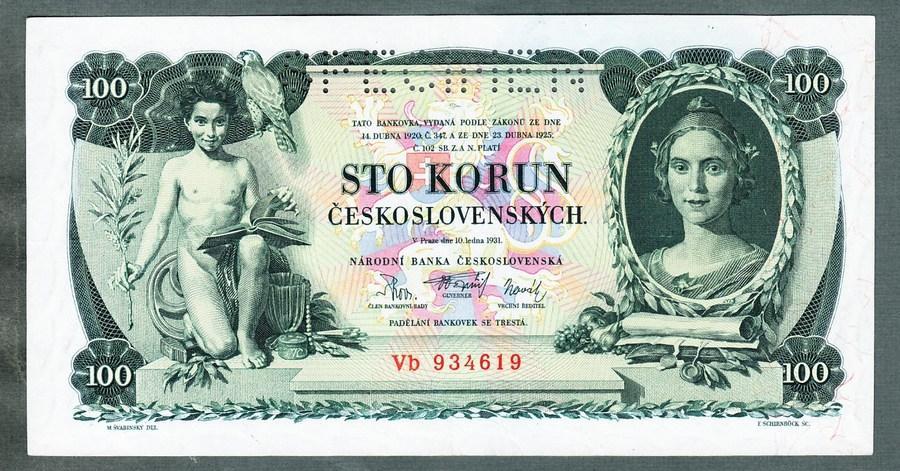 100 korun 1931 serie Vb perf. stav 1+ - Bankovky