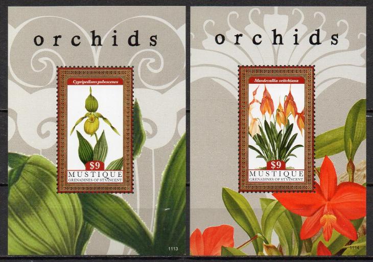 St.Vincent/Mustique-Orchideje 2011**  Mi.Bl.24-25 / 15 € - Filatelie