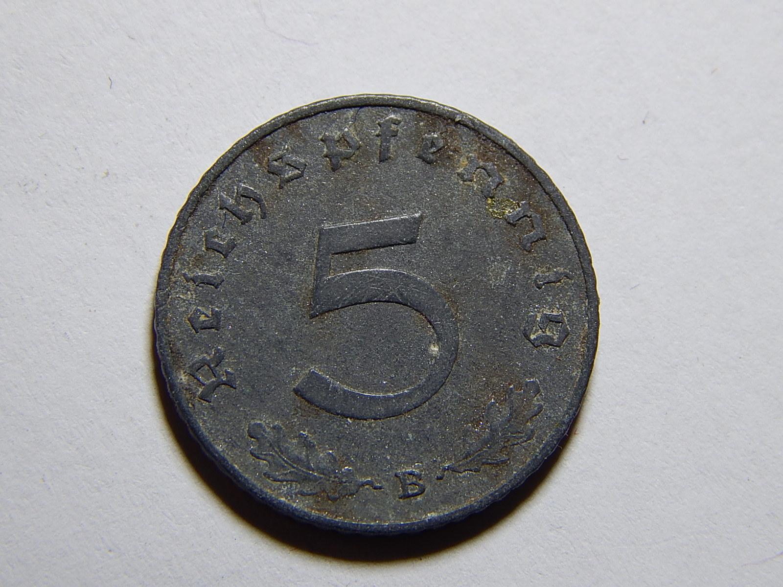 Nemecko 3. ríša 5 Pfennig 1941B VF č29591 - Numizmatika