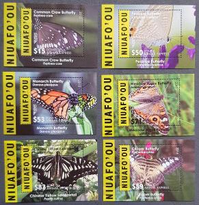 Niuafou 2015-16, fauna motýli, 6ks aršík kat.cena 360 Euro!