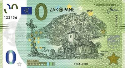 Memoeuro suvenírová bankovka 0 Euro Polsko Zakopane 2020
