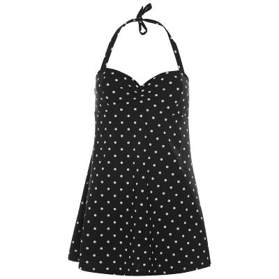 Dámské černé puntíkované koupací šaty (plavky), velikost M