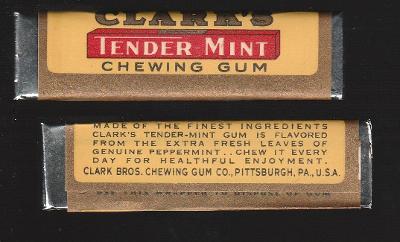 žvýkačkový obal od žvýkaček CHEWING GUM --- CLARK'S TENDERMINT 1939