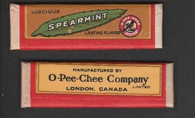 žvýkačkový obal od žvýkaček CHEWING GUM --- O-PEE-CHEE CANADA 1920s