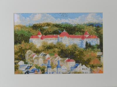 vyšitý obraz karlovarského hotelu Imperiál, 40 x 30 cm