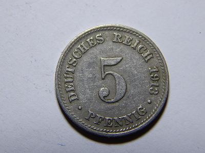 Německo Císařství 5 Pfennig 1913D XF č29647