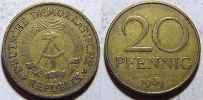 Německo DDR 20 Pfennig 1969 VF č10990