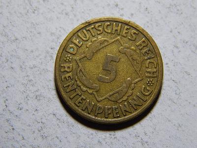 Německo Výmarsko 5 Rentenpfennig 1924G XF č30466