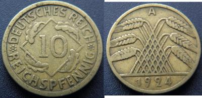 Německo Výmarsko 10 Pfennig 1924A XF č27059
