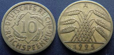 Německo Výmarsko 10 Pfennig 1925A XF č27046