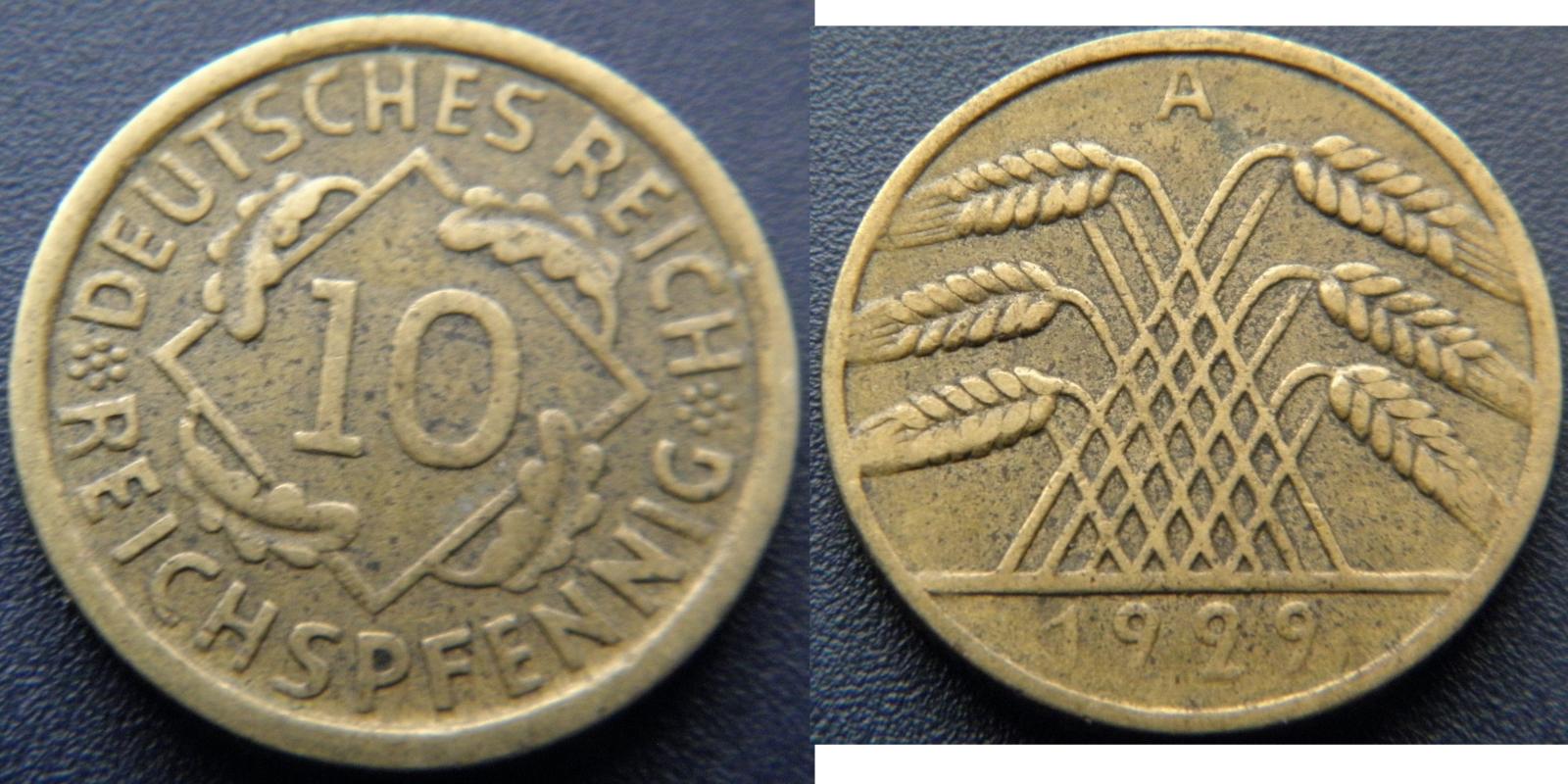 Nemecko Weimarsko 10 Pfennig 1929A XF č27056 - Numizmatika